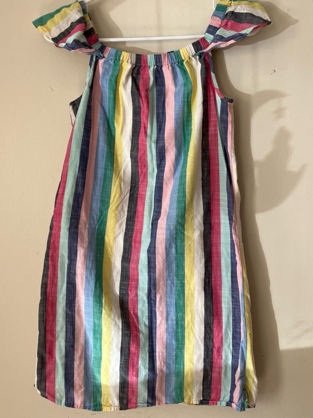 J. Crew Girls' Multicolor Rainbow Stripe Dress with Ruffle Straps